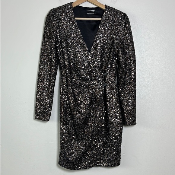Scotch & Soda Sequins Mini Dress Long Sleeve V-Neck Sheath Sparkle Mini size 34 - Picture 5 of 16
